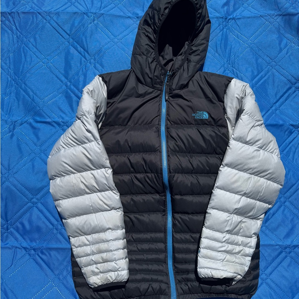 Youth The North Face Black and Silver Hooded Reversible Jacket
